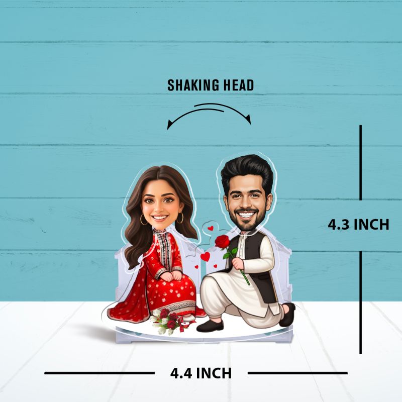 Personalized Couple Bobblehead Caricature Gift for Husband, Wife, Girlfriend, Boyfriend & Friends Solar Powered Moving Head Couple Gift for Birthday (Wedding Purpose Gift)